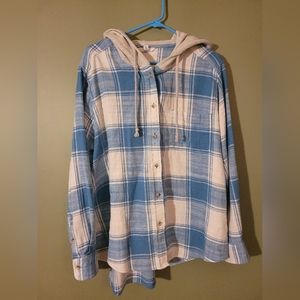 XXL Flannel Button Down High Low Hood